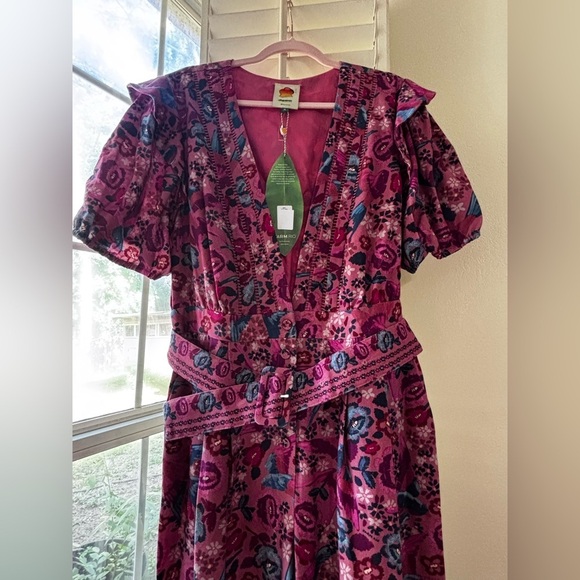 FARM Rio Floral Birds Blush Jumpsuit with Puff Sleeves Size: XL - Picture 3 of 16
